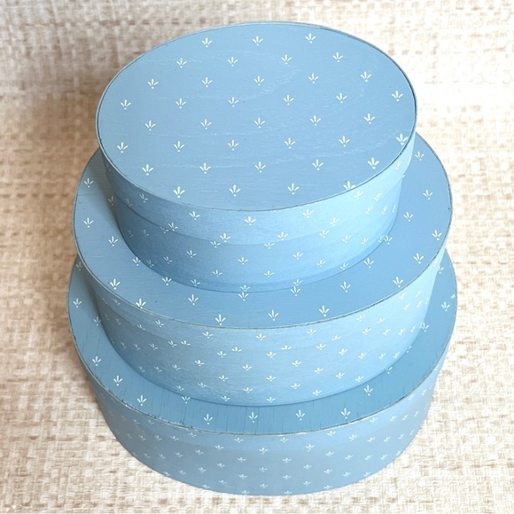 Painted Nesting Box Set Vintage Oval Boxes Vanity Storage Gift - Picture 3 of 7